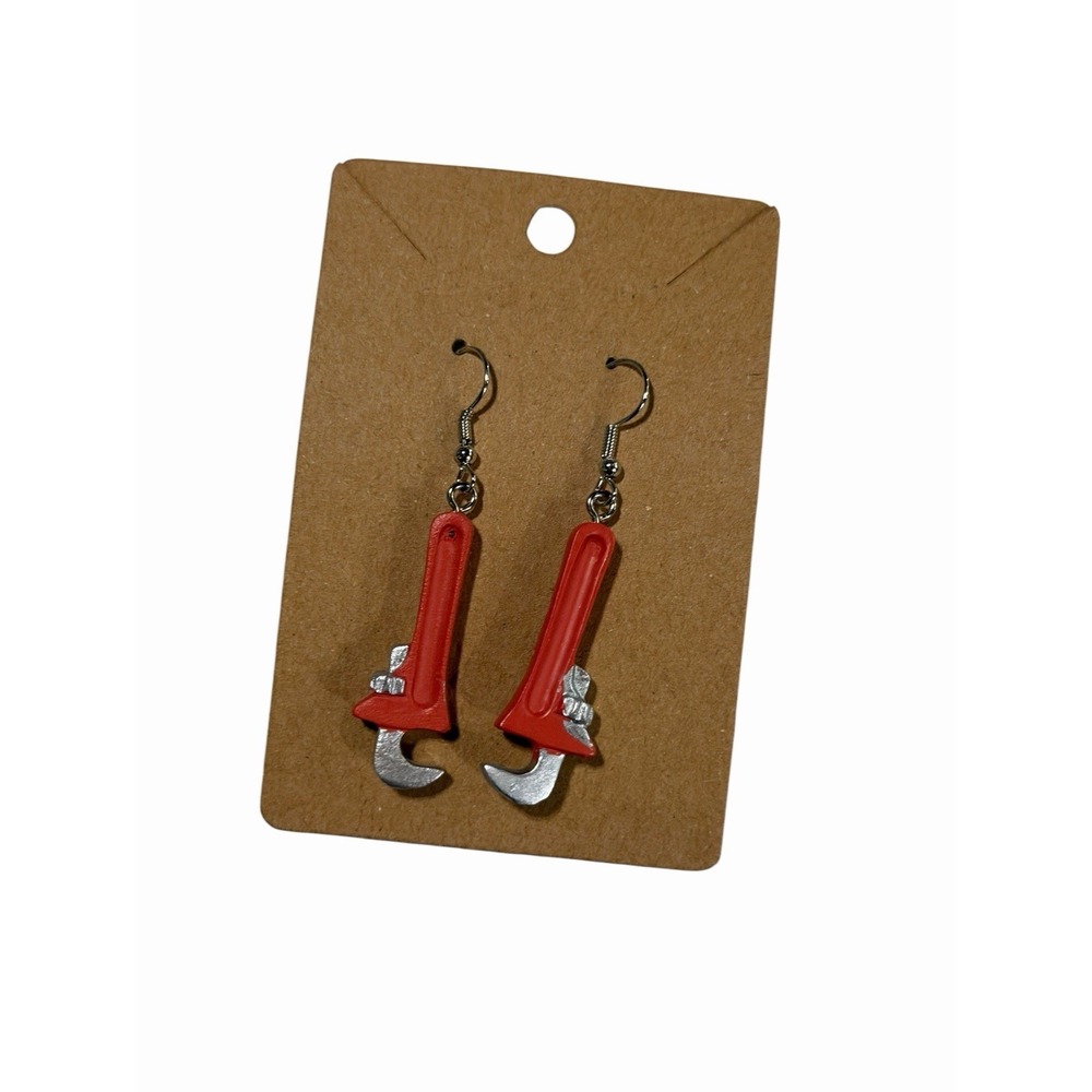 Red Pipe Wrench Dangle Earrings Novelty Tool Jewelry Plumber Gift DIY Maker